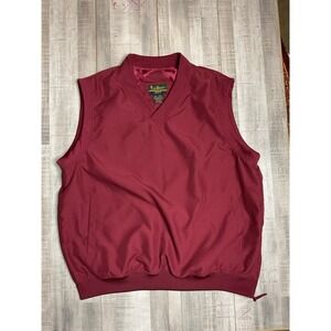 Vintage Tres Bien Golf Vest Men's Large Burgundy Sleeveless V Neck Windbreaker